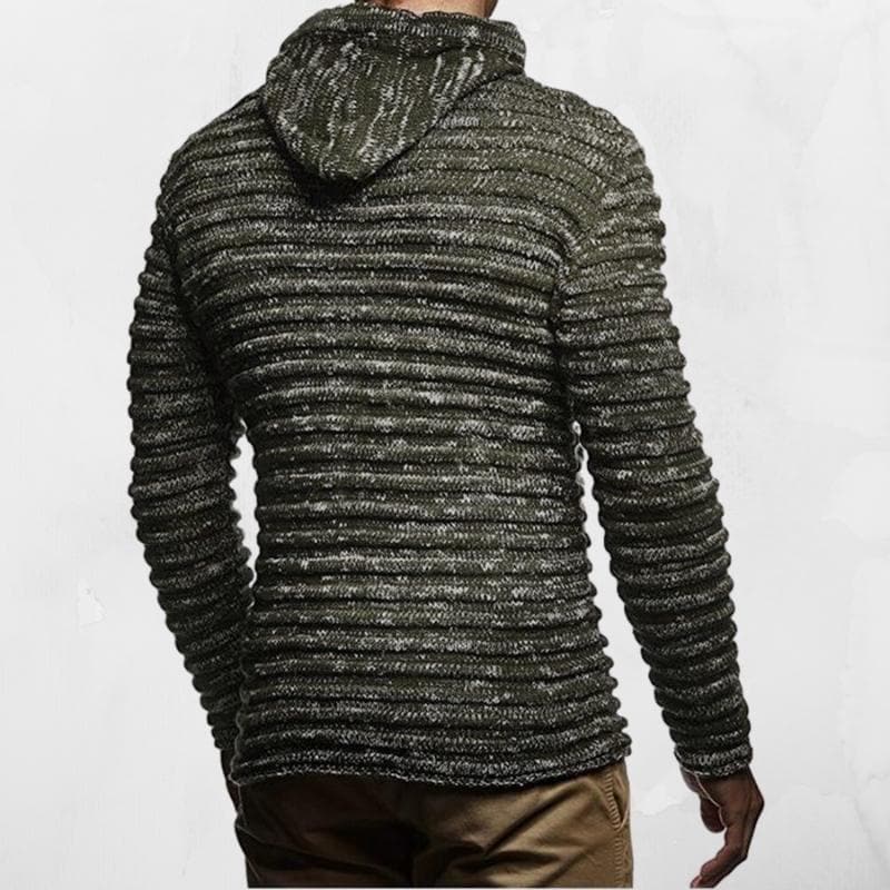 Men's Ribbed Knit Hoodie | Warm Zip-Up Sweater | Casual Winter Layer