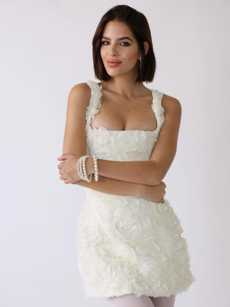 3D Rosette Mini Dress | Sleeveless Fitted Silhouette | Elegant Partywear