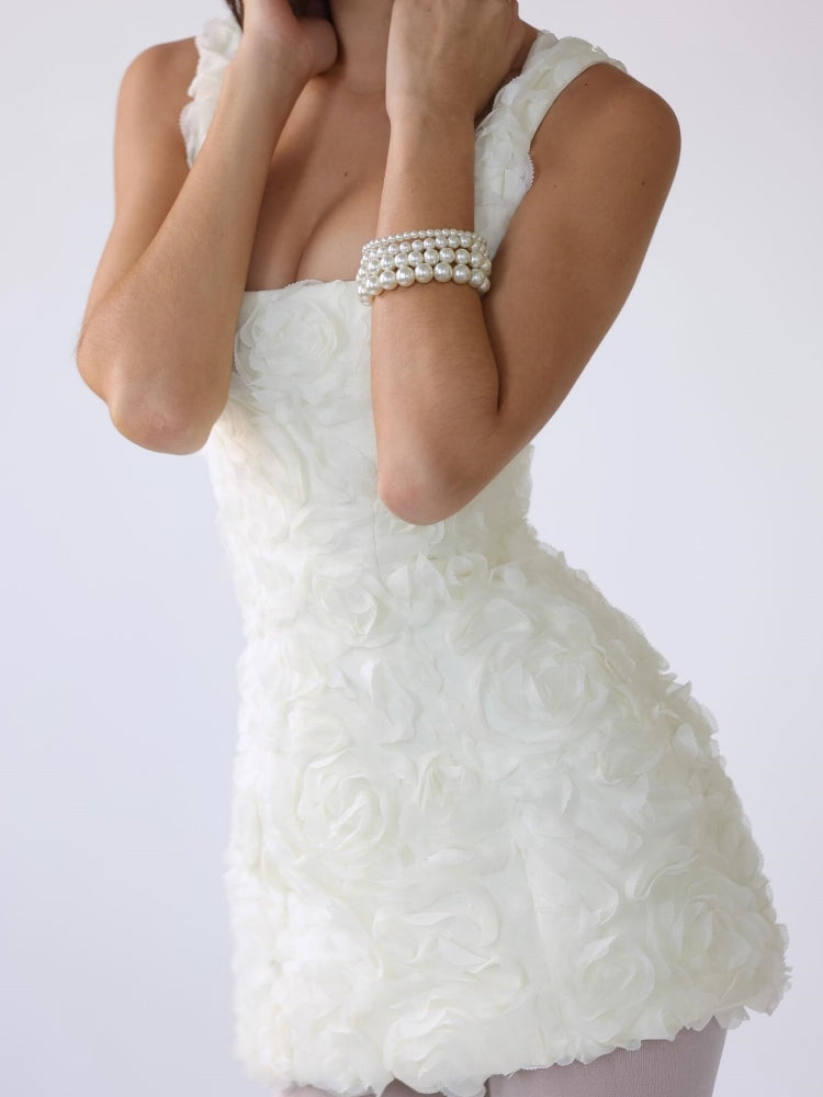3D Rosette Mini Dress | Sleeveless Fitted Silhouette | Elegant Partywear