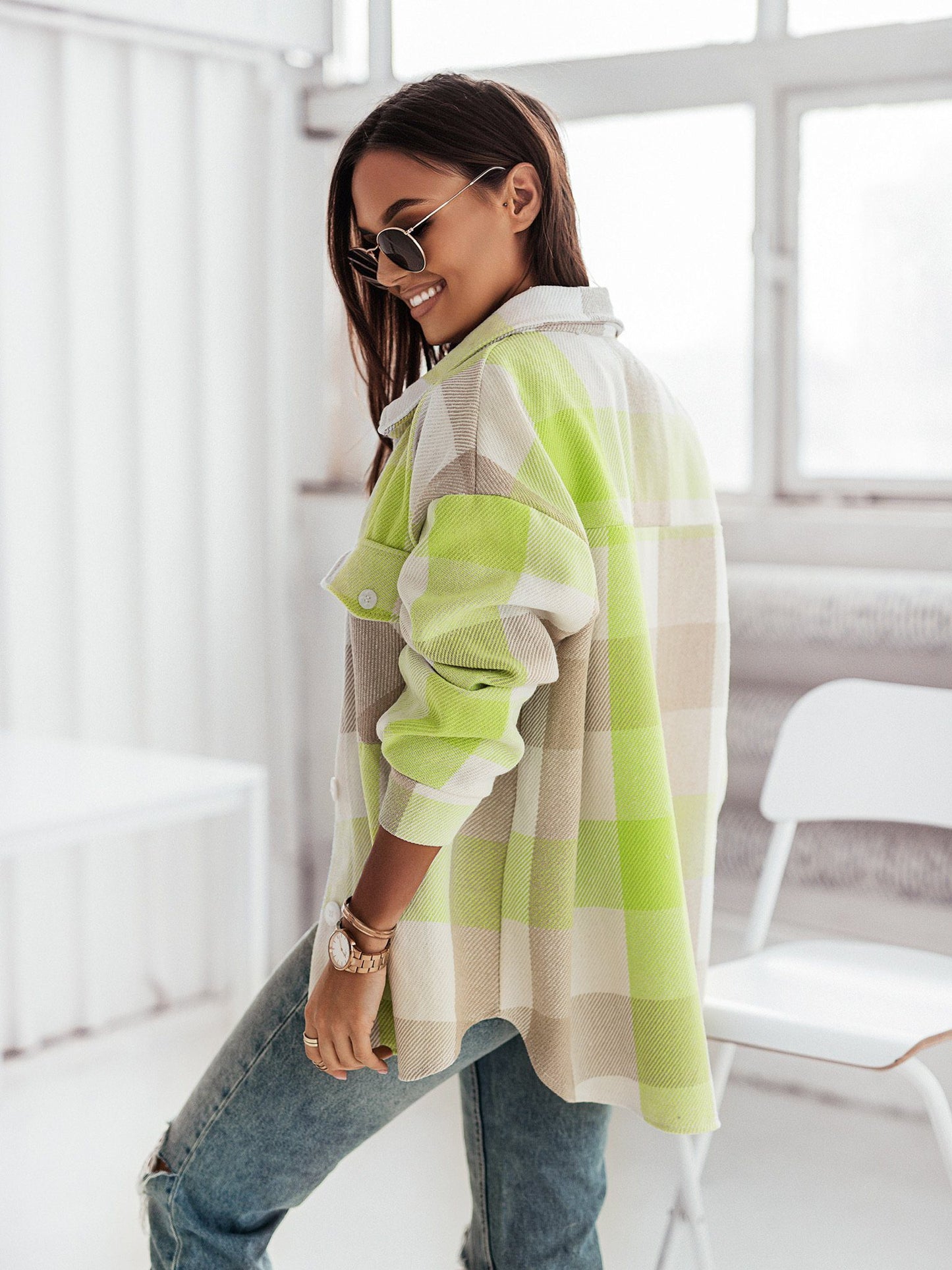 Colorful Plaid Shacket | Polyester Blend | Vibrant and Trendy