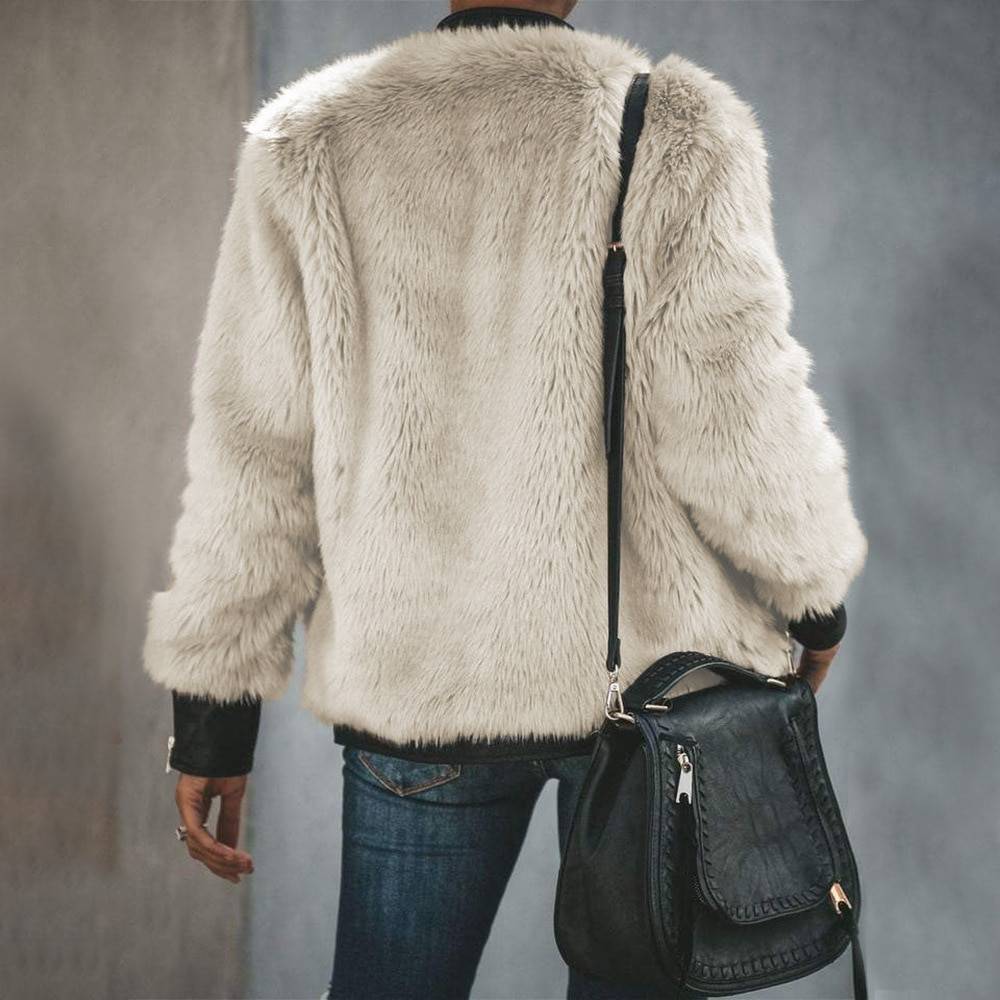Faux Fur Bomber Jacket | Luxe Contrast Detailing | Warm Winter Outerwear