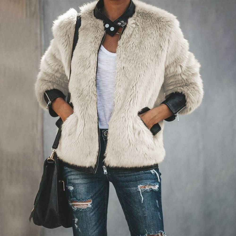 Faux Fur Bomber Jacket | Luxe Contrast Detailing | Warm Winter Outerwear