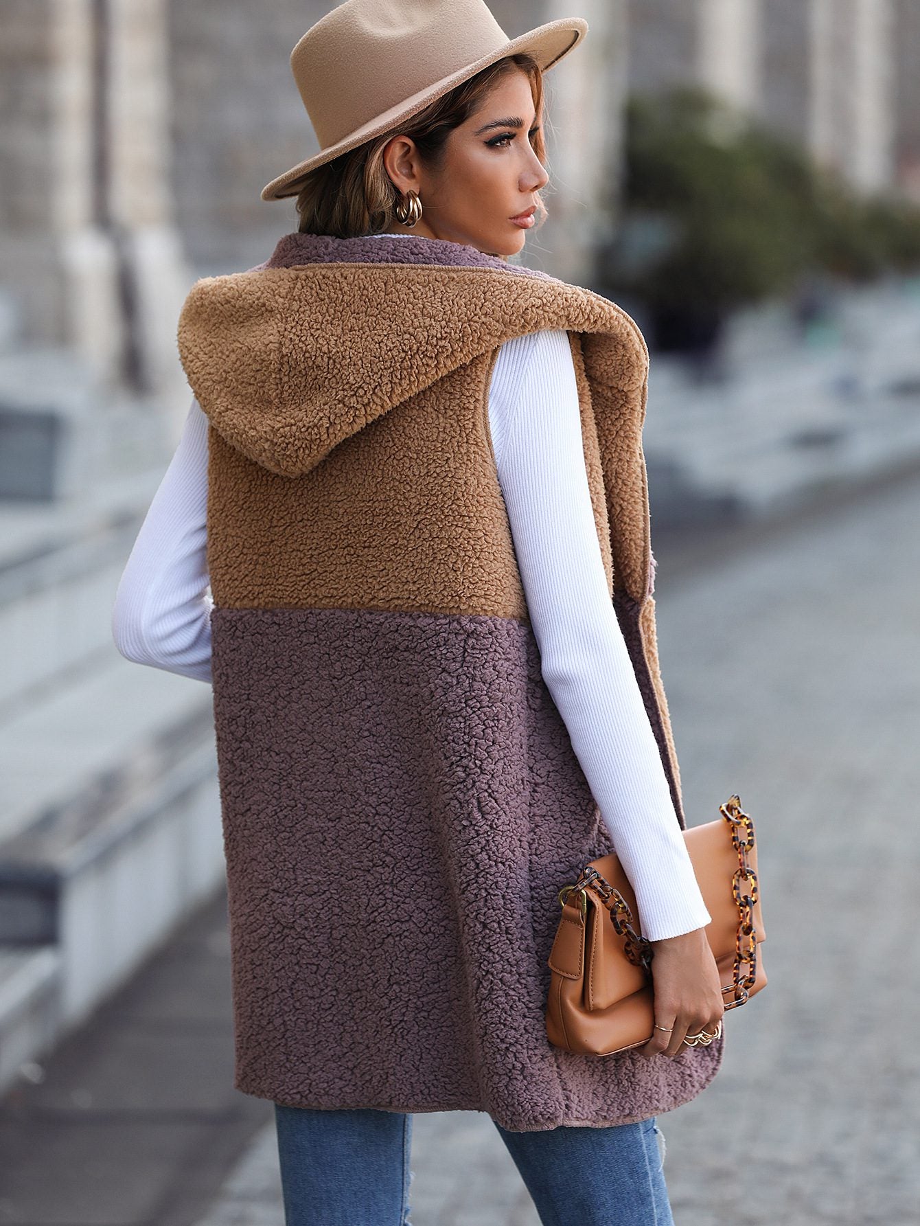 Colourblock Sherpa Hooded Vest | Cozy Layering Piece | Plush Fleece | Casual Fall & Winter Style