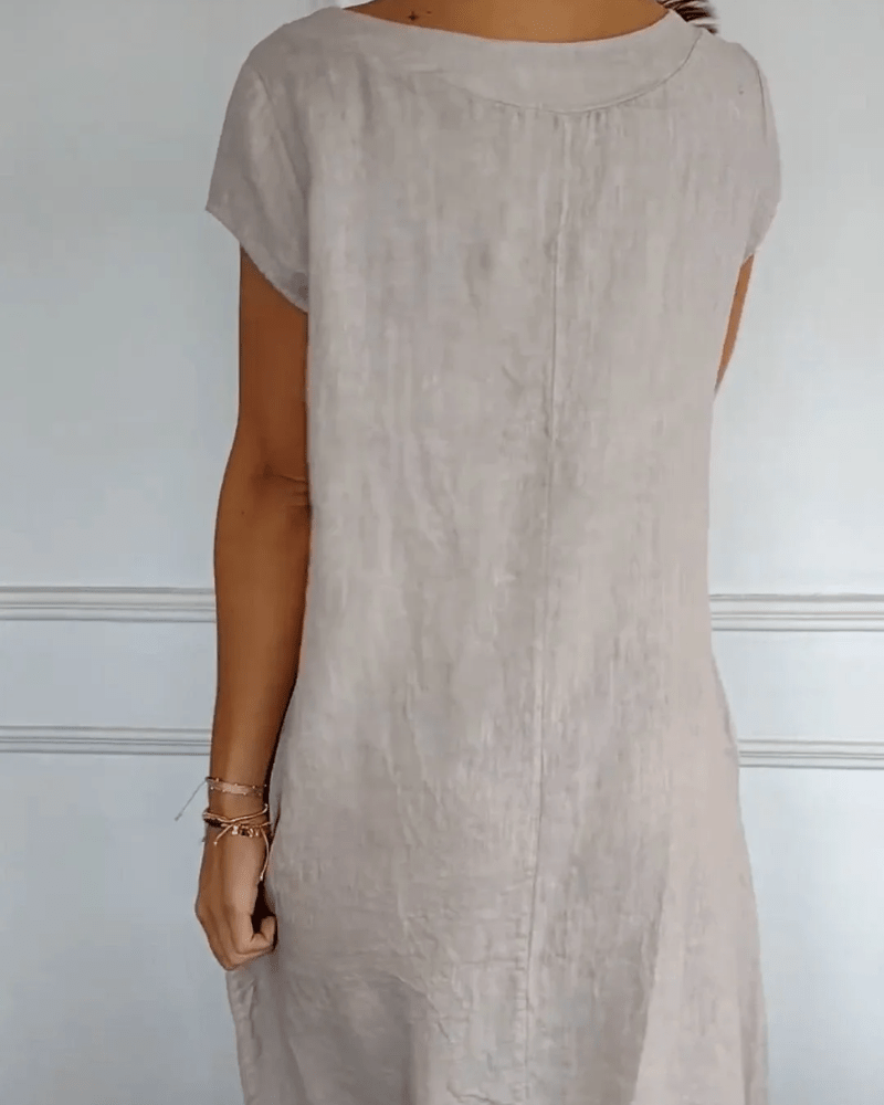 Linen Blend Cap Sleeve Dress | Minimalist A-Line | Side Pockets