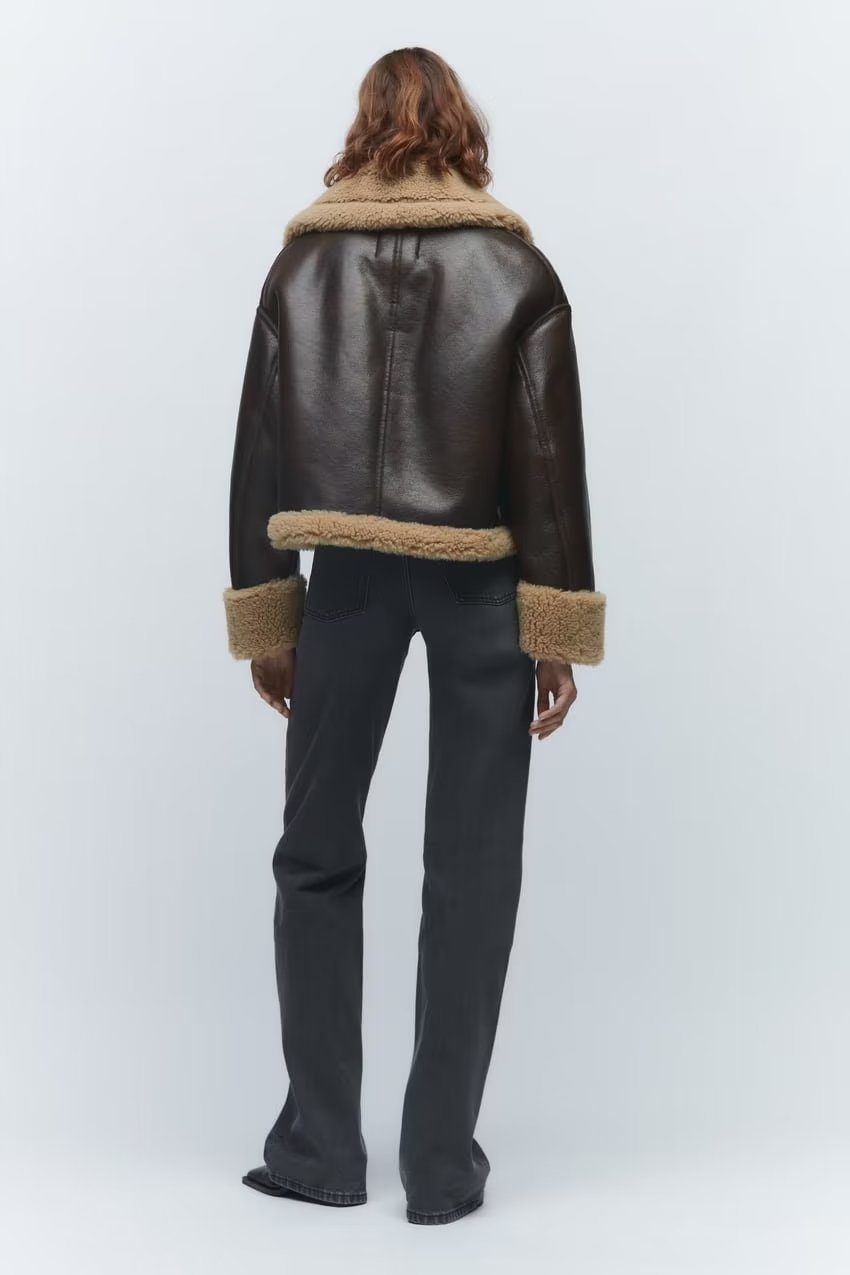 PU Leather Aviator Jacket | Sherpa Trim | Warm Winter Outerwear | Vintage Style