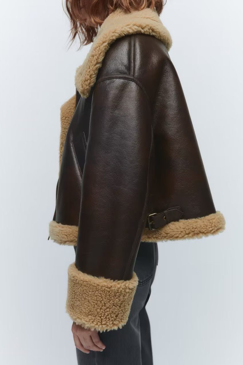 PU Leather Aviator Jacket | Sherpa Trim | Warm Winter Outerwear | Vintage Style
