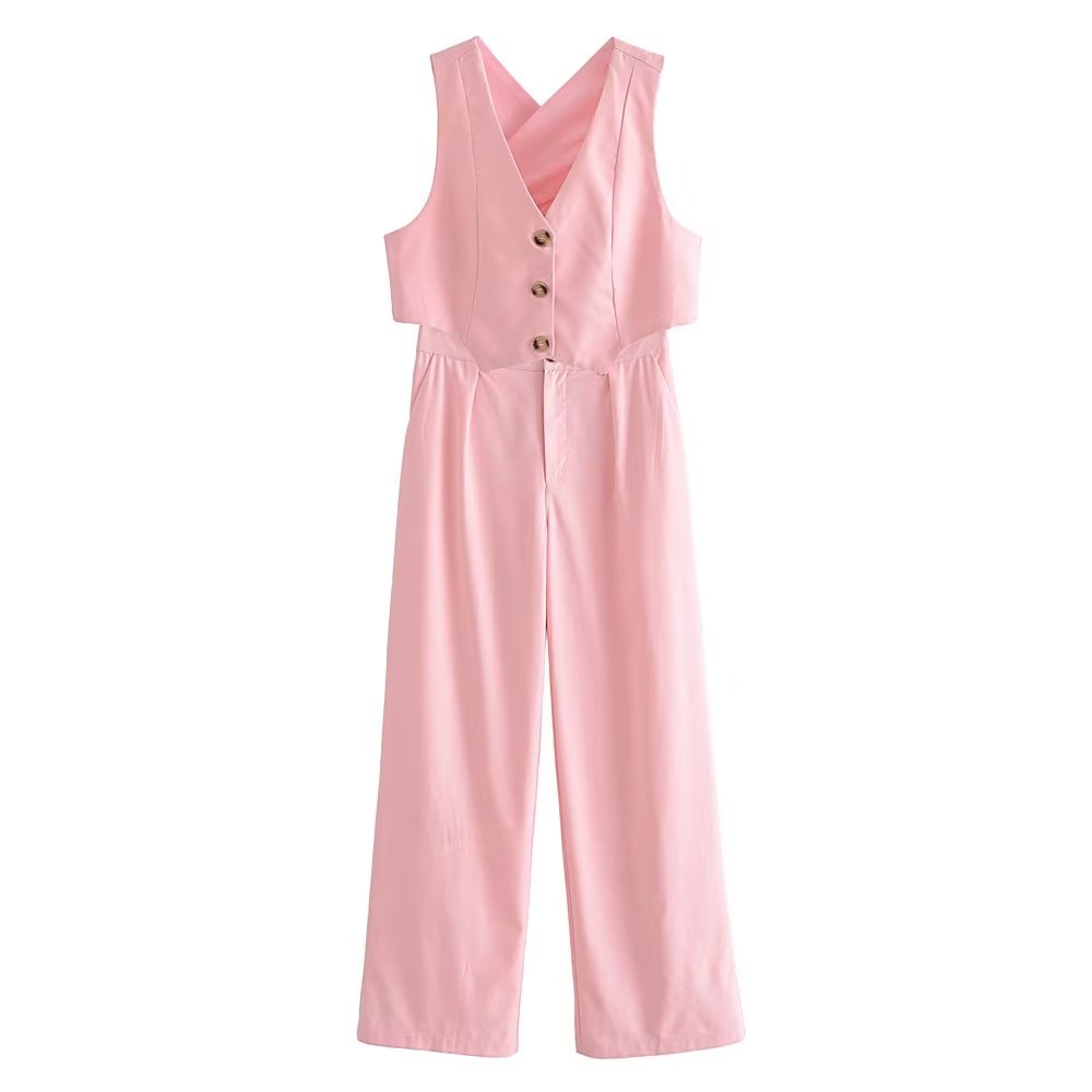 Blush Riviera Vest and Trousers Set | Tailored Fit | Wide-Leg Design