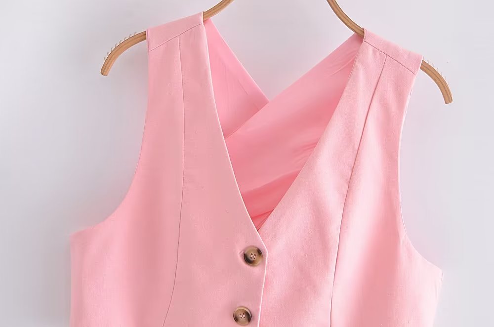 Blush Riviera Vest and Trousers Set | Tailored Fit | Wide-Leg Design