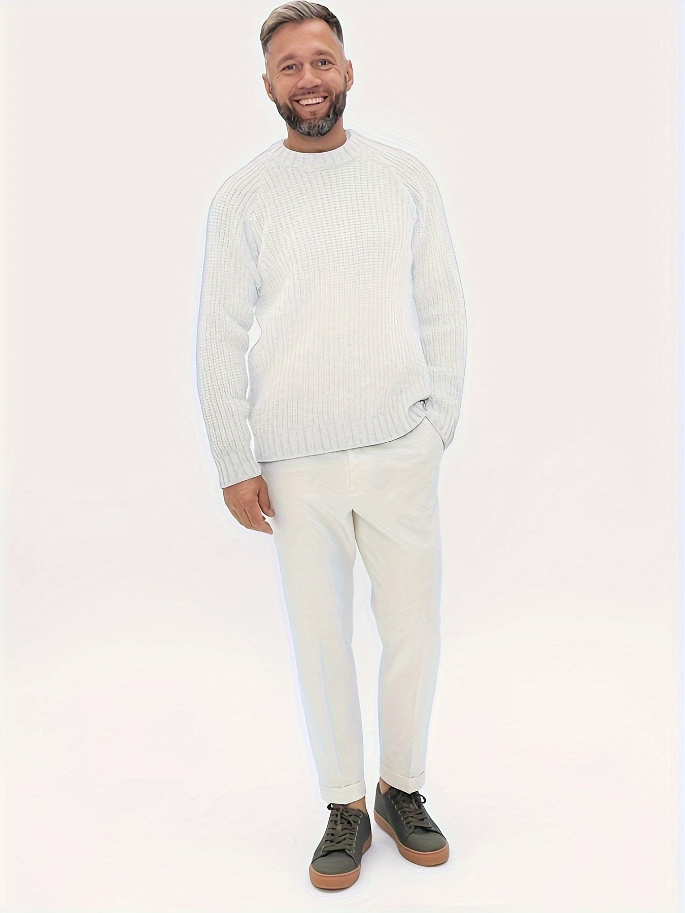 Men’s Chunky Ribbed Knit Sweater | Relaxed Crewneck | Cold-Weather Essential