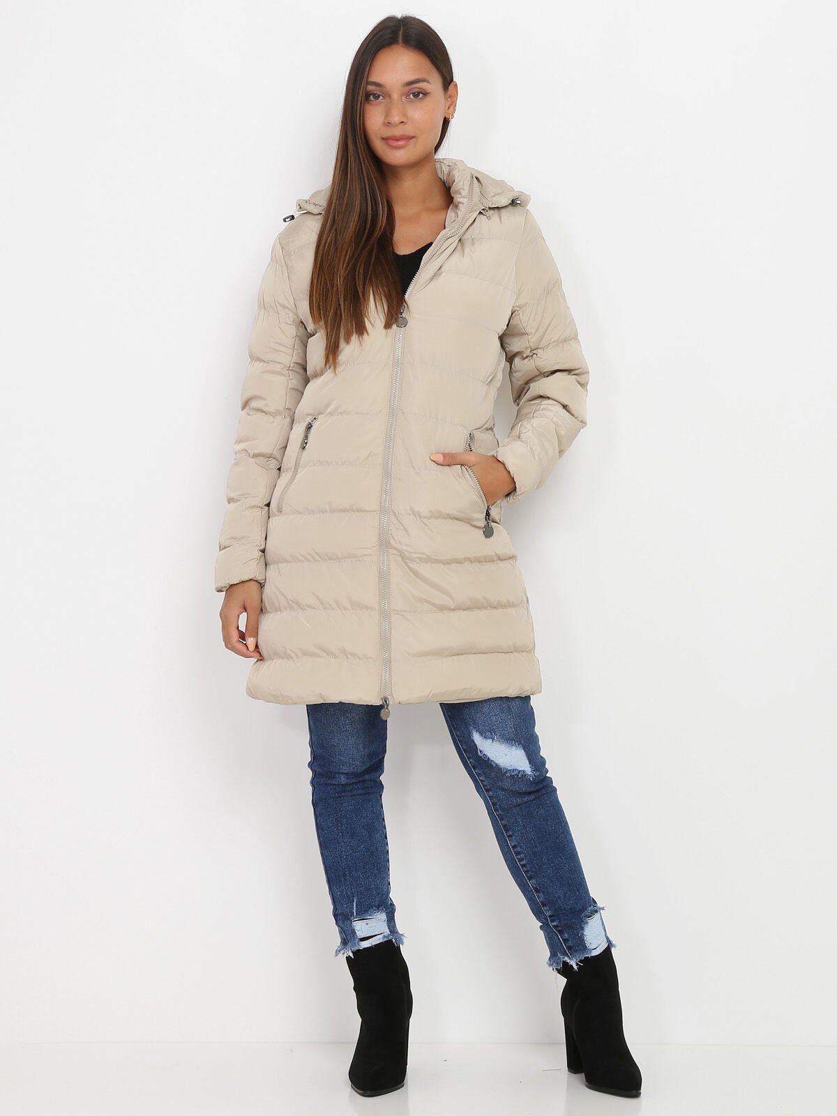 Long Hooded Puffer Coat | Water-Resistant | Polyester Fill | Winter Comfort