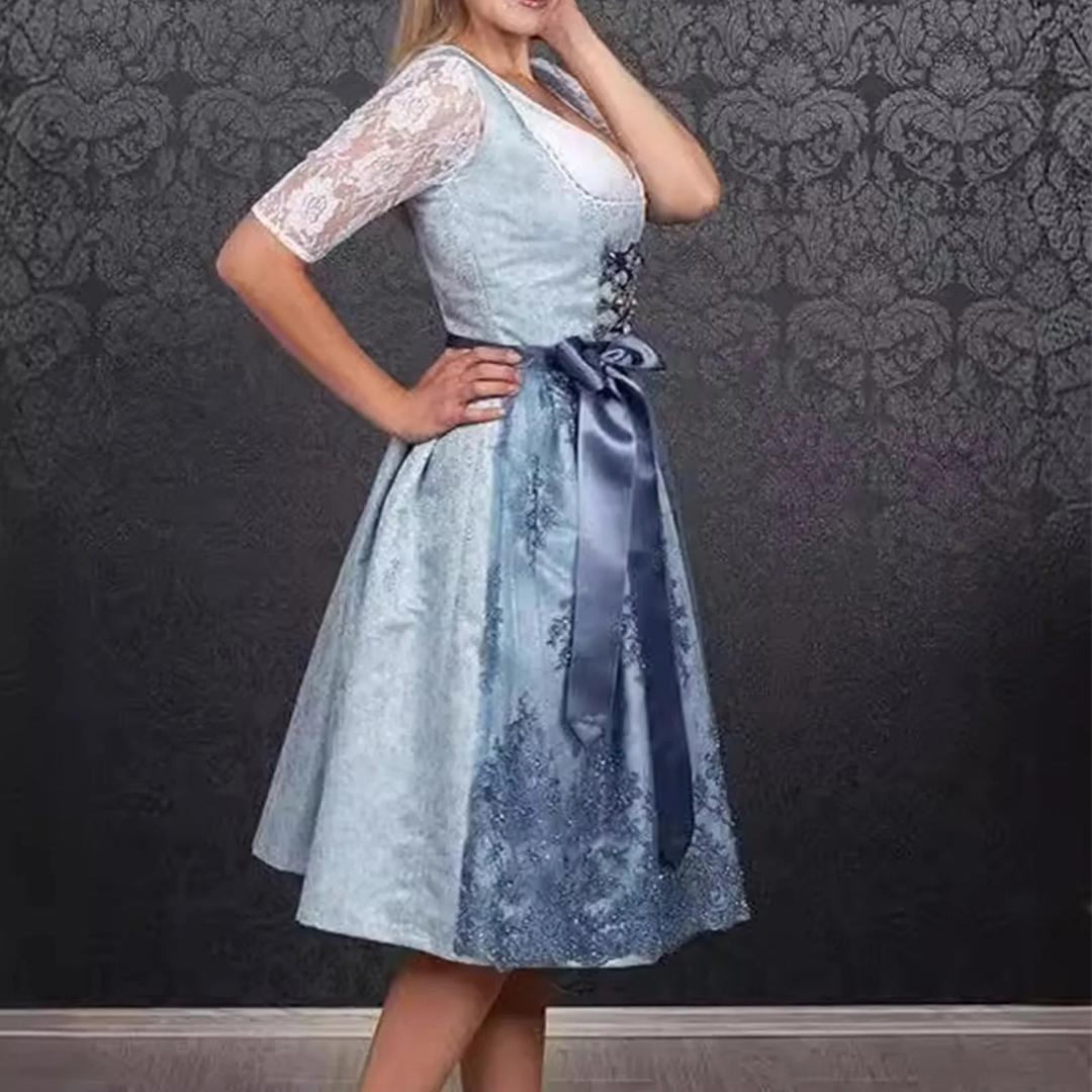 Women's Lace-Up Dirndl Dress | Bavarian-Inspired Lace Midi Dress | Oktoberfest and Special Occasion Wear