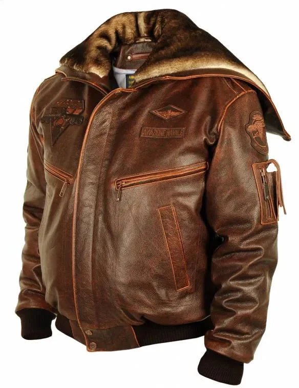Vintage Aviator Bomber Jacket | Genuine Distressed Leather | Removable Hood | Rugged Winter Style