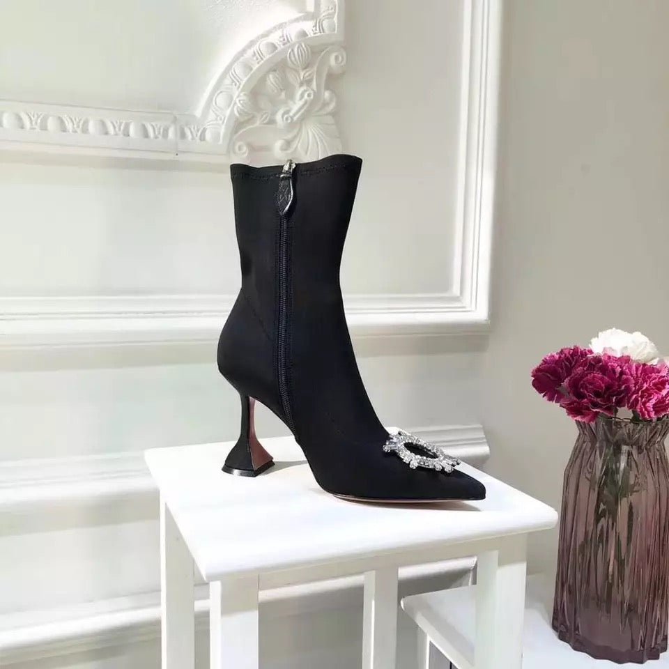 Embellished Pointed-Toe Ankle Boots | Sleek Design | Rhinestone Accent | Elegant Style