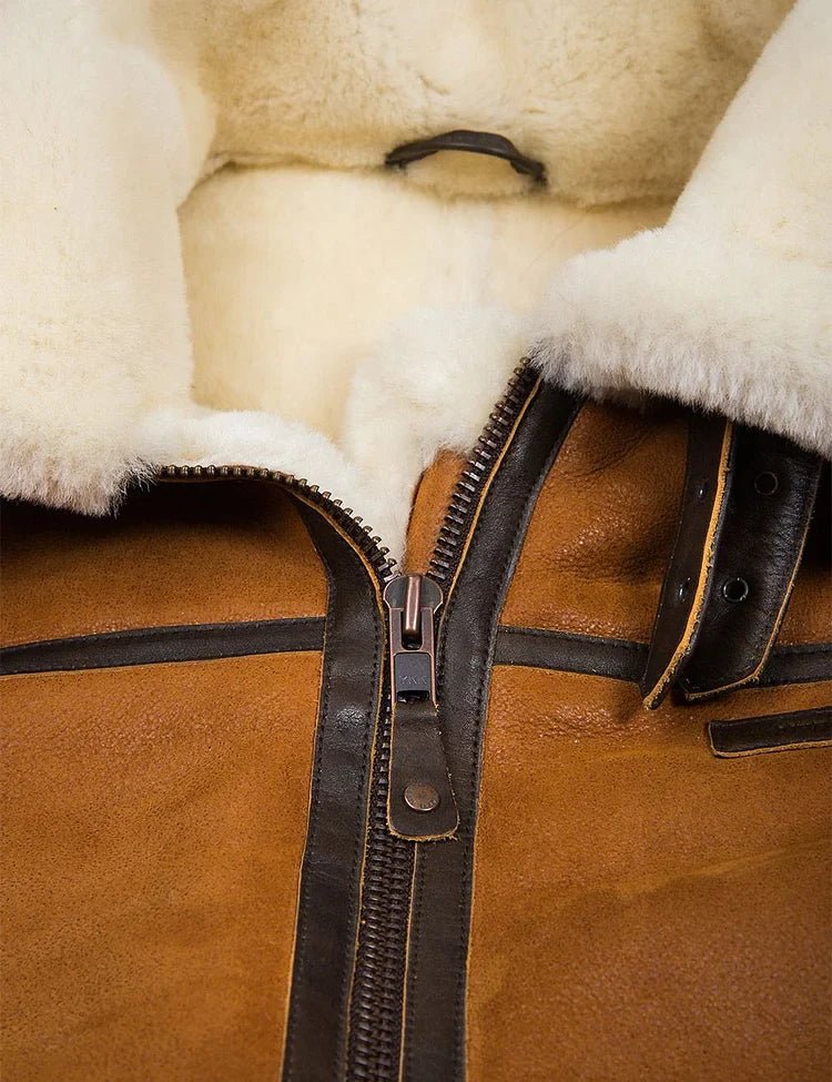 Premium Shearling Aviator Jacket | Genuine Leather | Plush Lining with Fur Trim Hood | Ultimate Winter Outerwear