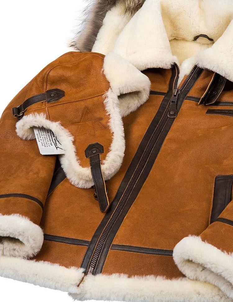 Premium Shearling Aviator Jacket | Genuine Leather | Plush Lining with Fur Trim Hood | Ultimate Winter Outerwear