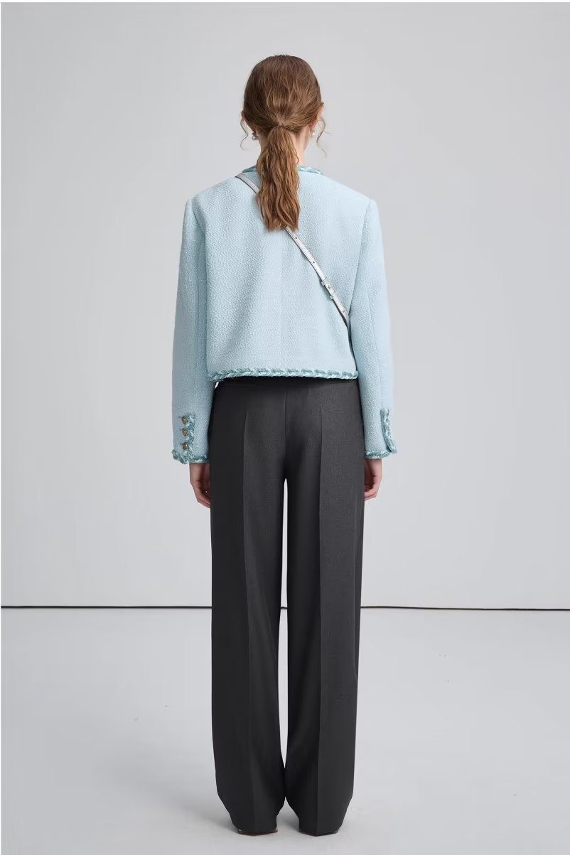 Women's Light Blue Tweed Jacket | Elegant & Sophisticated | Button-Up | Chic Office & Casual Wear