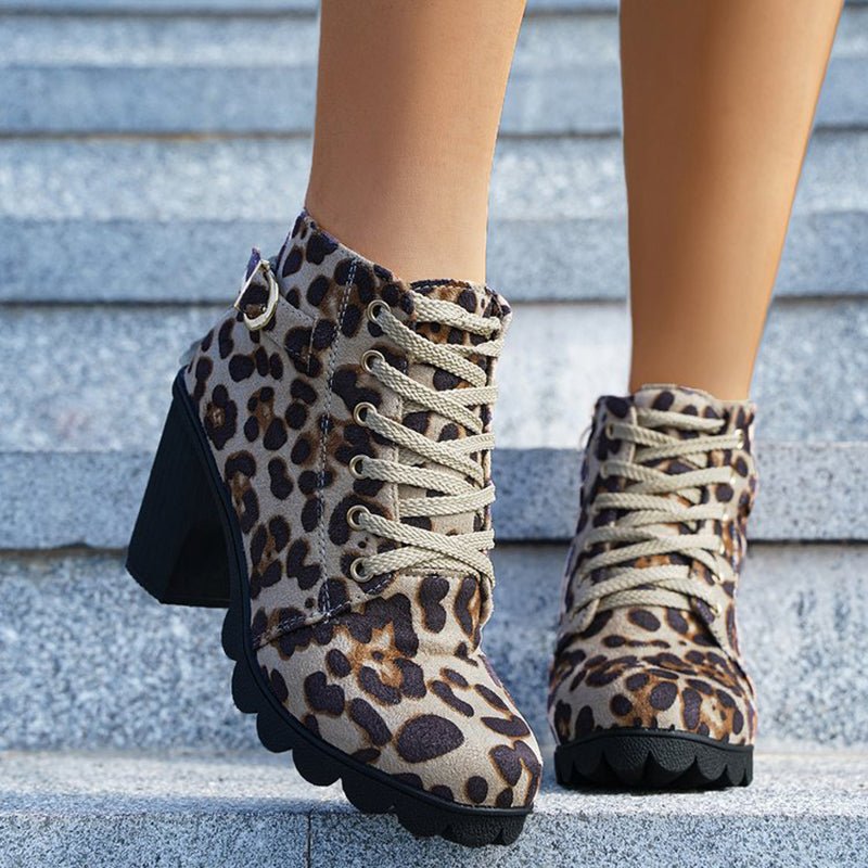 Chunky Heel Lace-Up Ankle Boots | Rugged Sole | Faux Leather | Everyday Chic