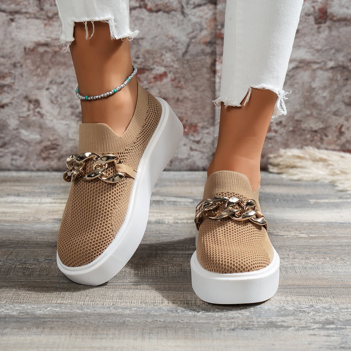 Chain Detail Platform Slip-On Sneakers | Faux Suede Finish | Elevated Casual Style