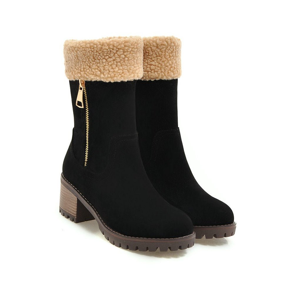 Faux Suede Ankle Boots with Fur Cuff | Warm Lining | Block Heel | Winter Essentials