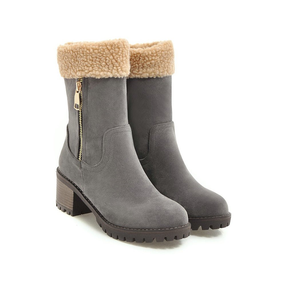 Faux Suede Ankle Boots with Fur Cuff | Warm Lining | Block Heel | Winter Essentials