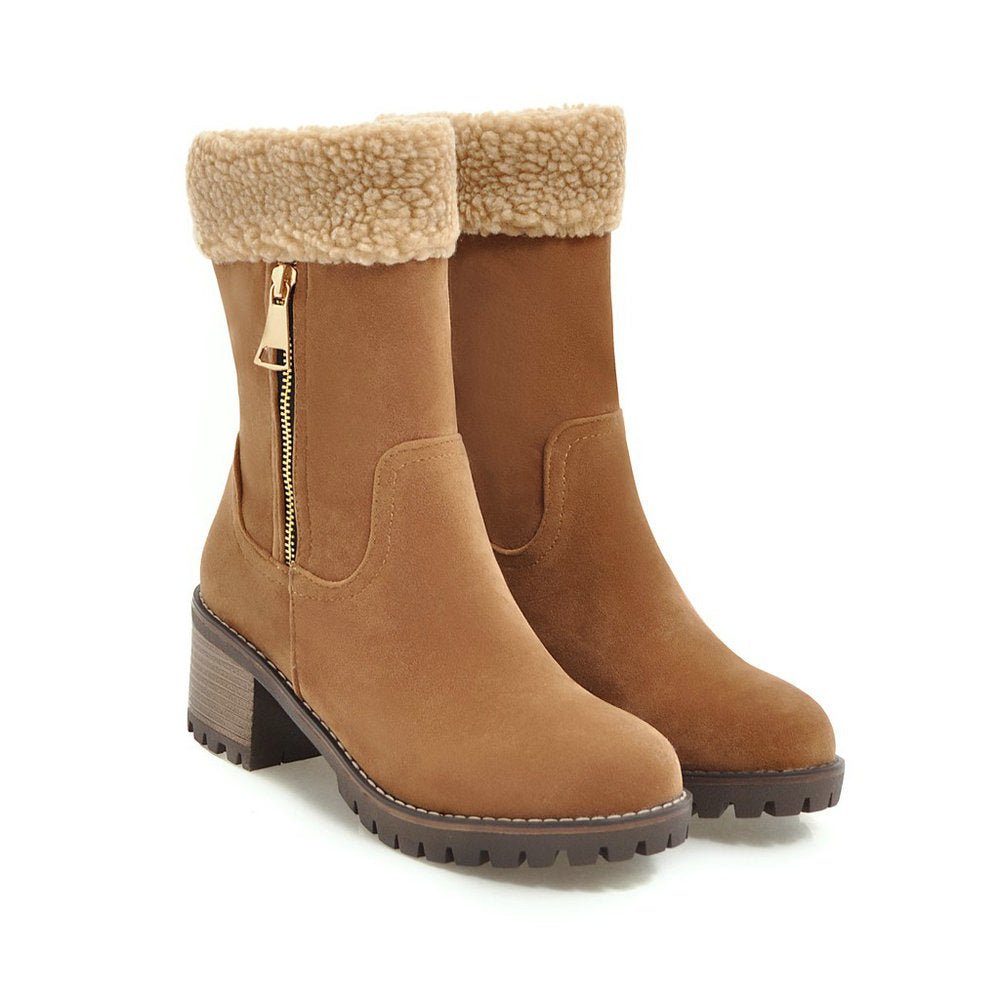 Faux Suede Ankle Boots with Fur Cuff | Warm Lining | Block Heel | Winter Essentials