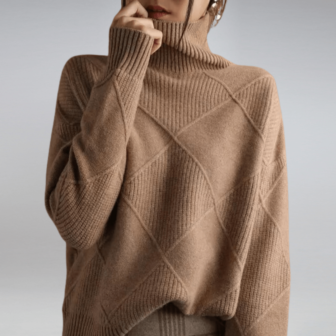 Diamond Knit Sweater | Ribbed Mock Neck & Oversized Drop Shoulder Fit