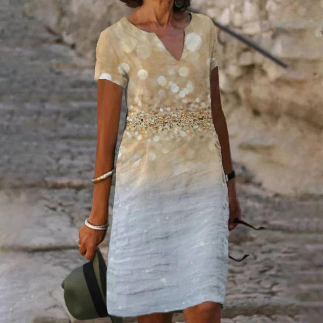 Women's Watercolour Floral Print Dress | Short Sleeve Casual Dress | Summer Travel Outfit