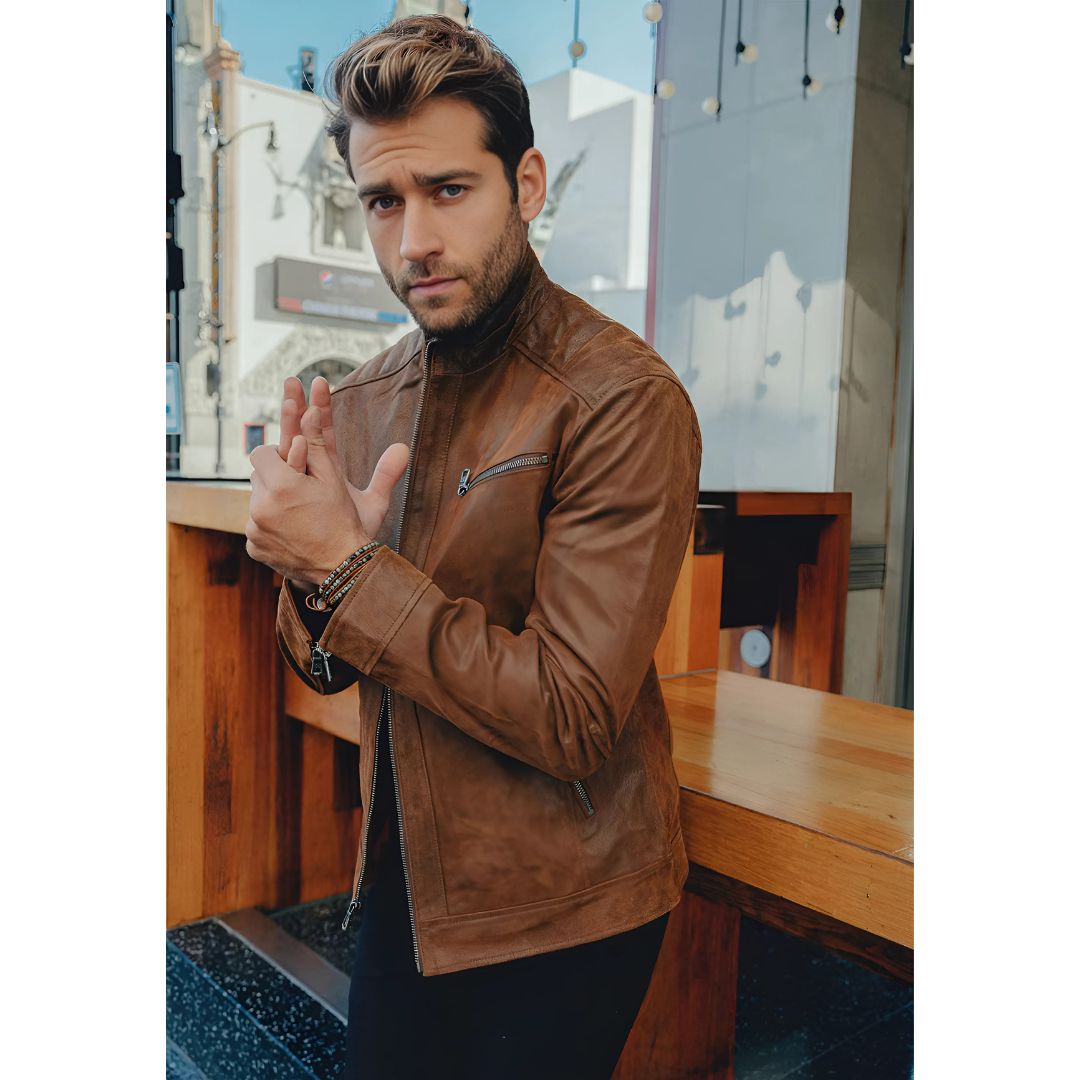 Men's Faux Leather Moto Jacket | Zip Pockets | Lightweight Fall Outerwear