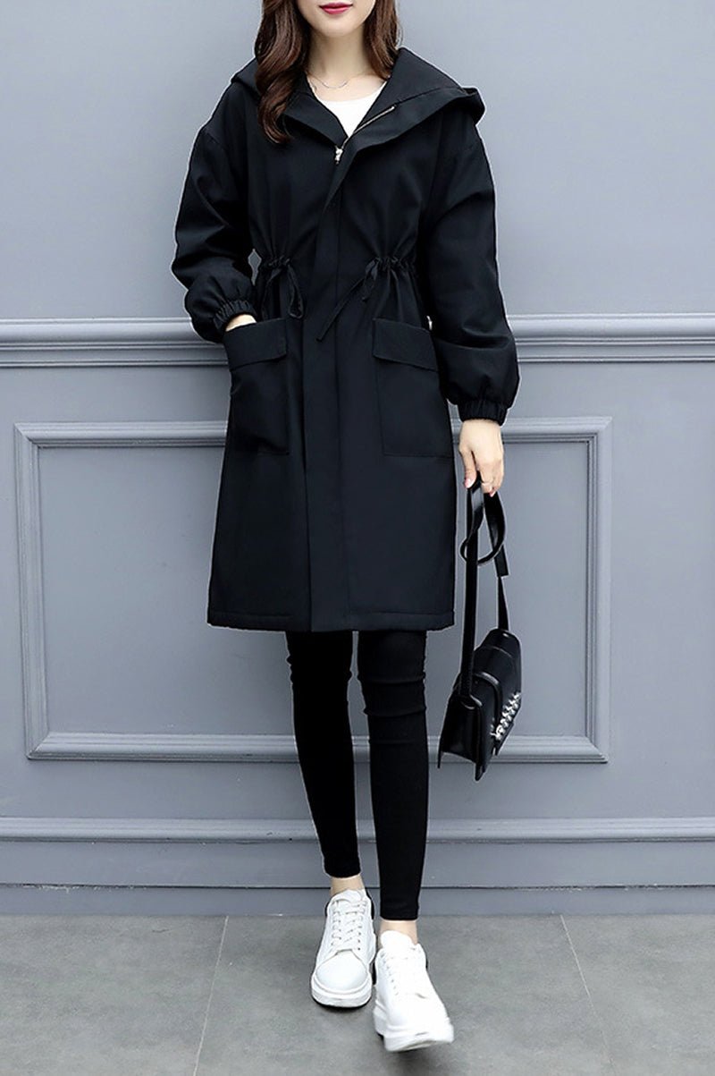 Fleece-Lined Hooded Jacket | Water-Resistant Design | Black | Casual Weather Protection