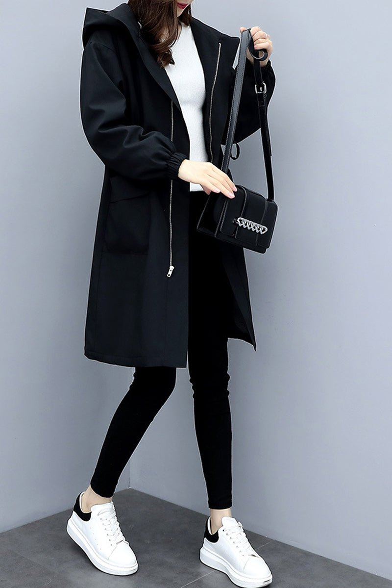 Fleece-Lined Hooded Jacket | Water-Resistant Design | Black | Casual Weather Protection