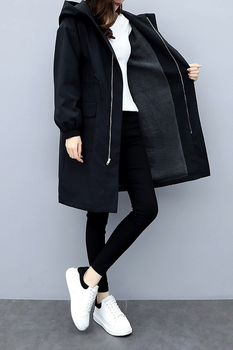 Fleece-Lined Hooded Jacket | Water-Resistant Design | Black | Casual Weather Protection