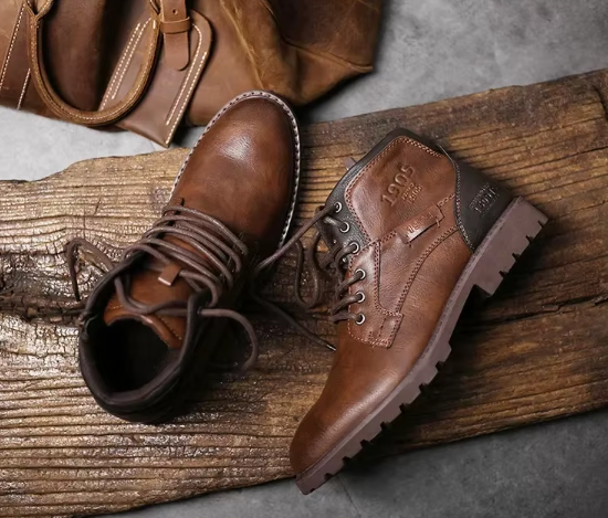 Men's Leather Lace-Up Boots | Rugged Sole | Classic Ankle Height
