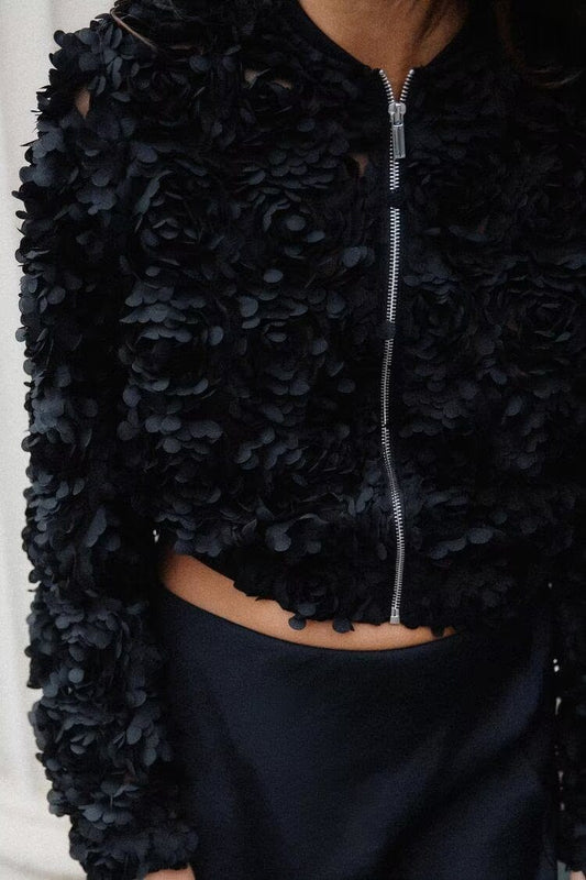 Chic Textured Zip-Up Jacket | Stylish Cropped Fit | Faux Fur Design | Evening Wear