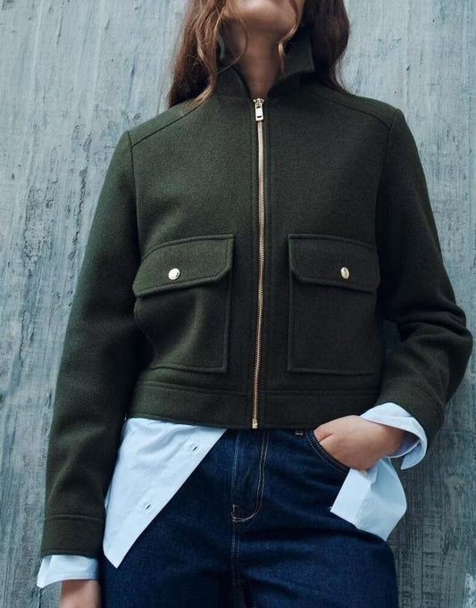Cropped Utility Jacket | Modern Minimalist Style | Wool Blend | Transitional Outerwear