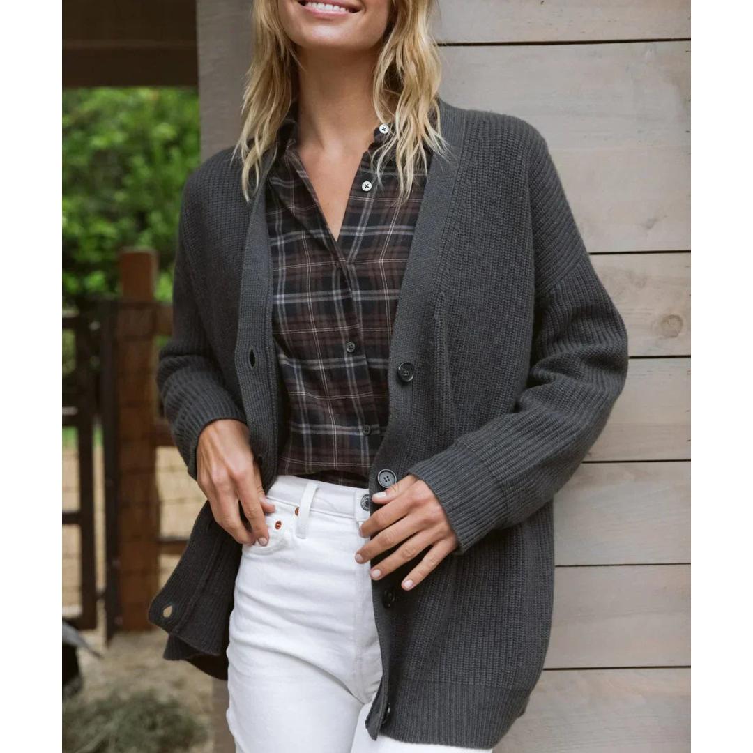 Ribbed Knit Button Cardigan | Relaxed Fit with Drop Shoulders | Soft Casual Layer