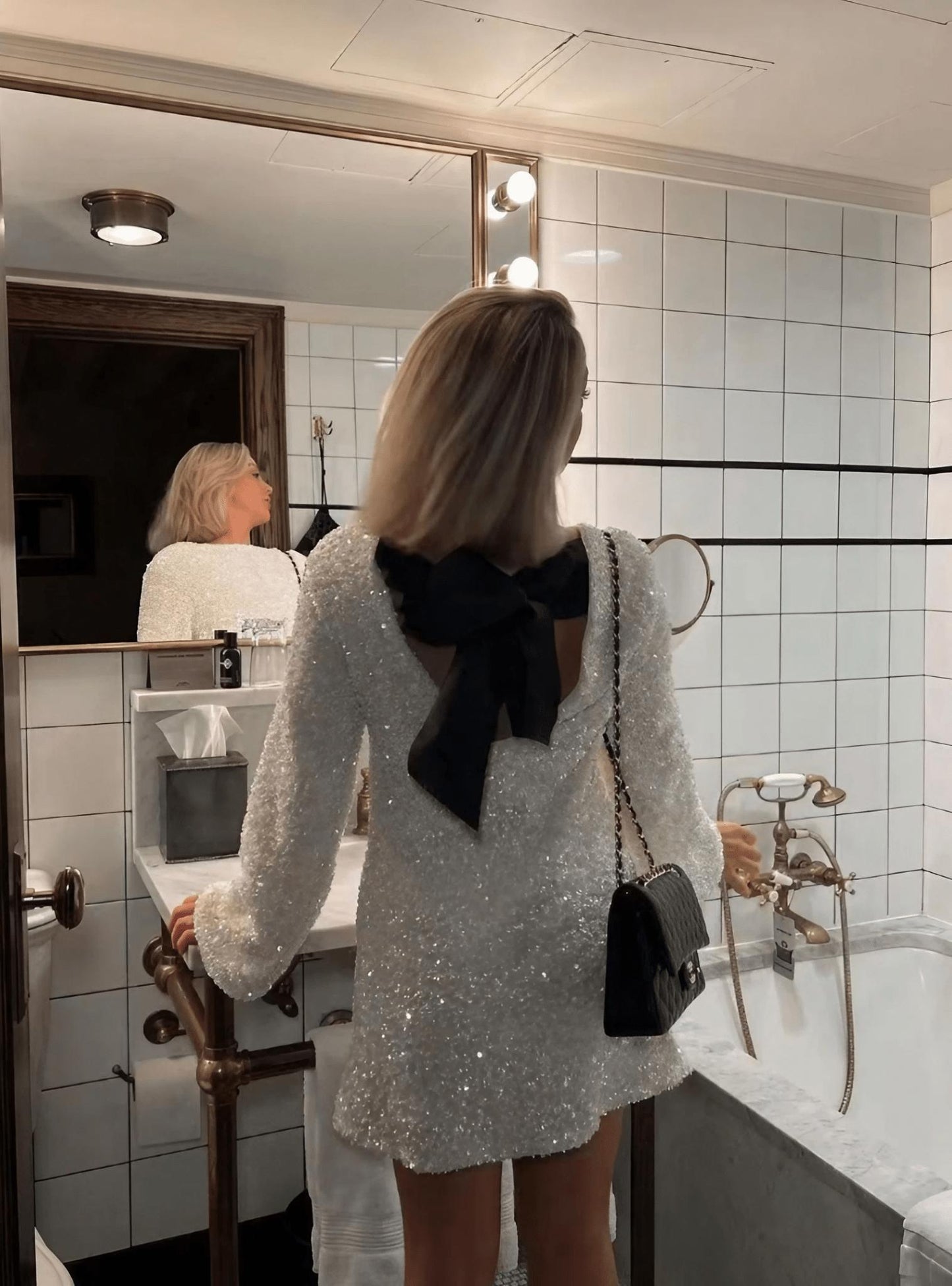 Sequin Long-Sleeve Mini Dress | Sparkling Party Look | Elegant Glam