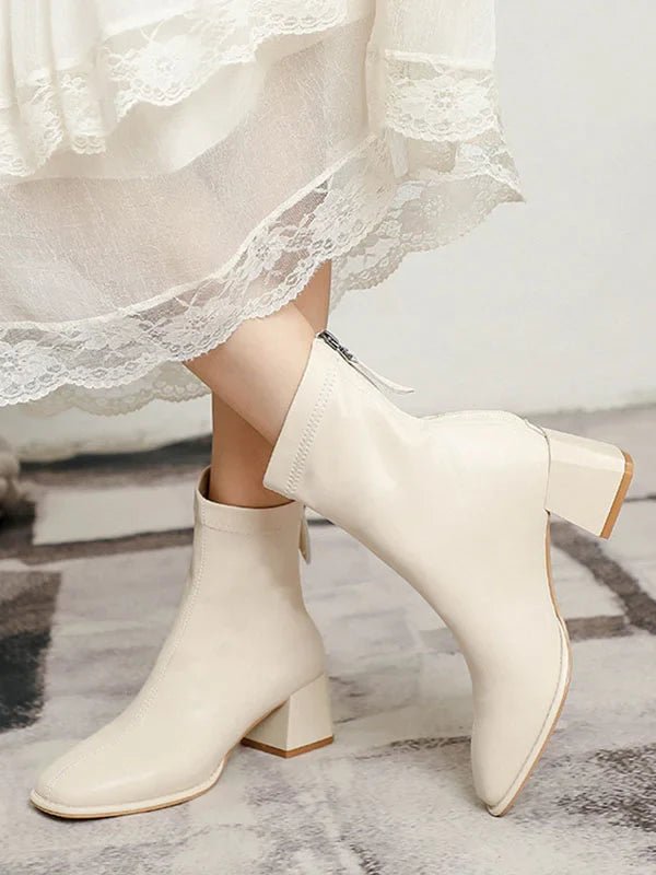 Square Toe Ankle Boots | Block Heel | Minimalist Zip Closure