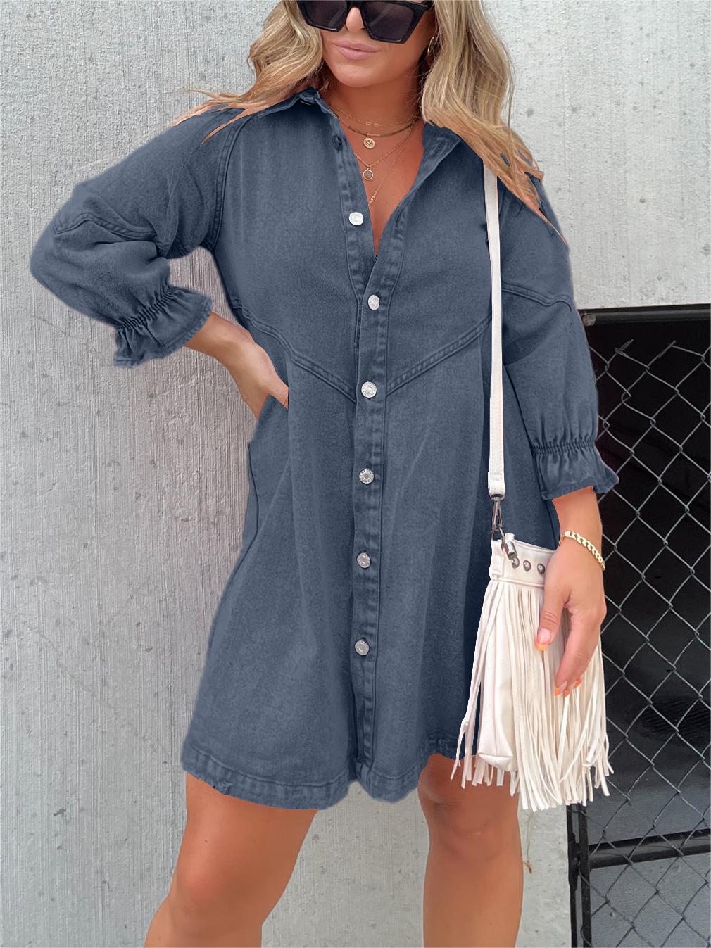 Casual Denim Shirt Dress | Button-Down & Relaxed Fit | Everyday Versatility