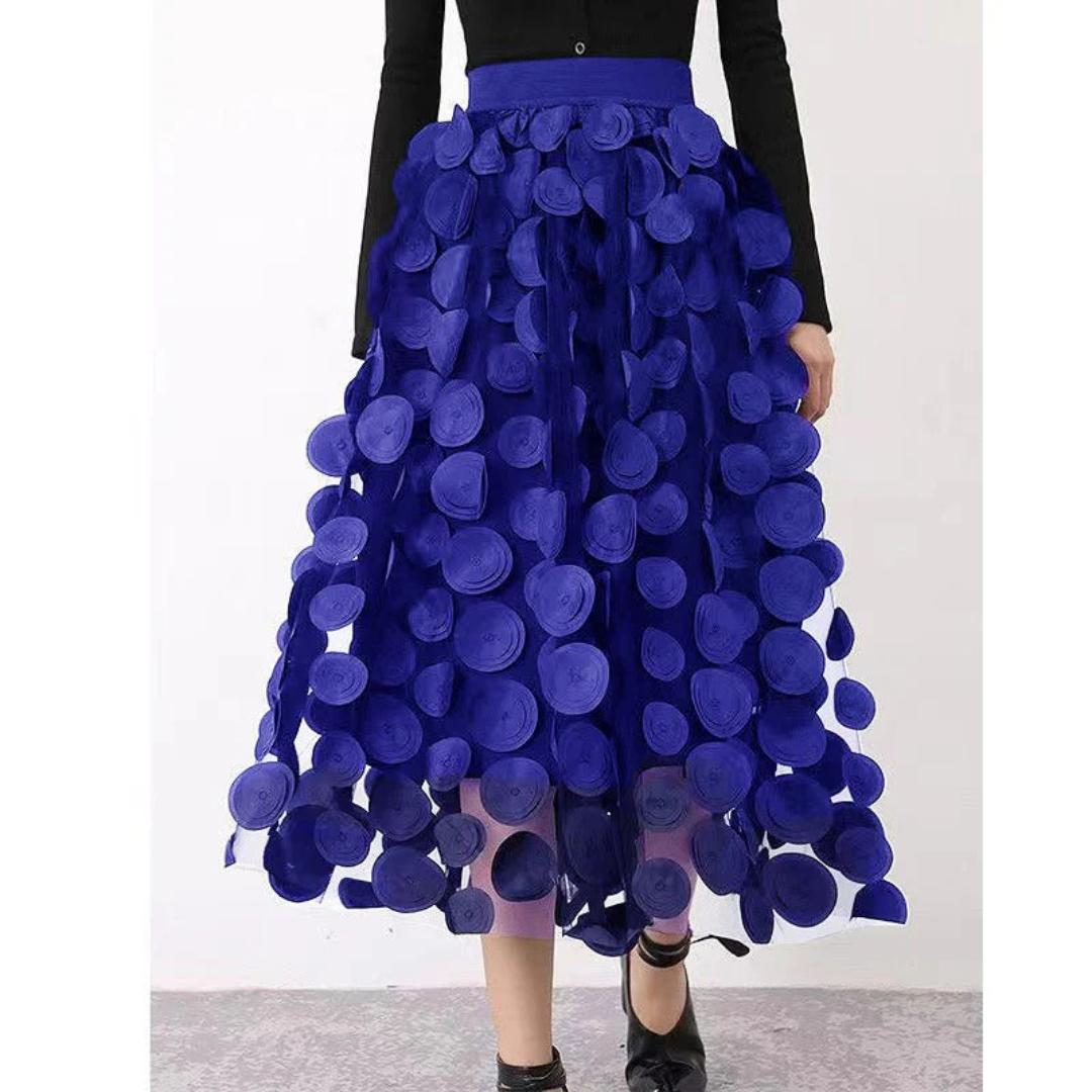 3D Appliqué Mesh Skirt | Voluminous Statement Tulle | High-Waist Layered Design