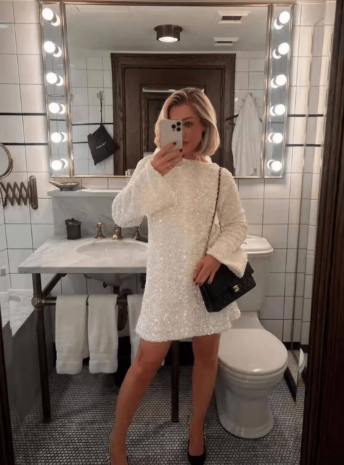Sequin Long-Sleeve Mini Dress | Sparkling Party Look | Elegant Glam