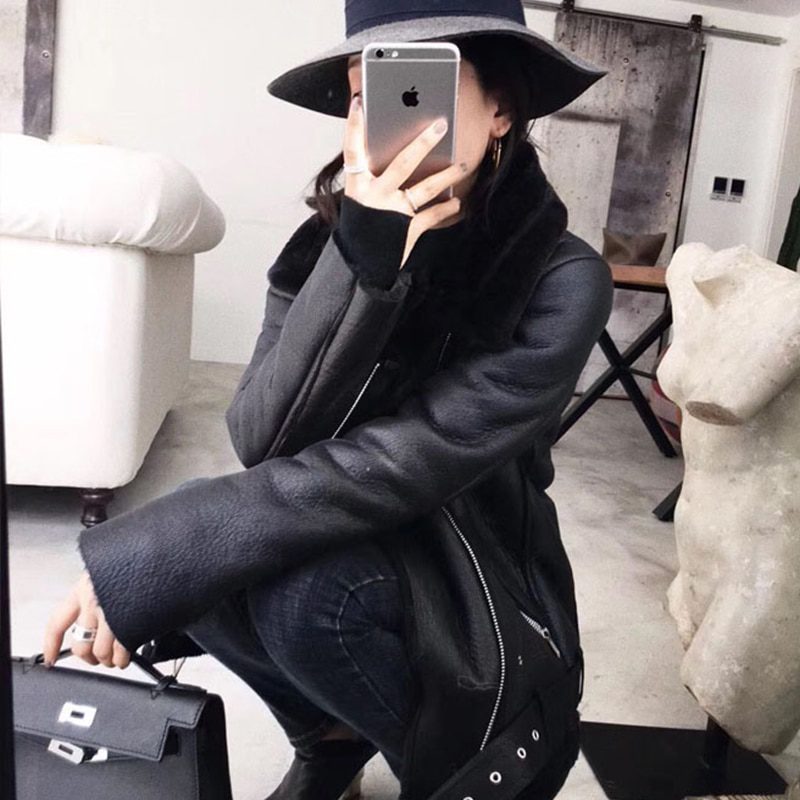 Shearling-Lined PU Leather Jacket | Warmth & Style | Belted Moto Design | Winter Outerwear