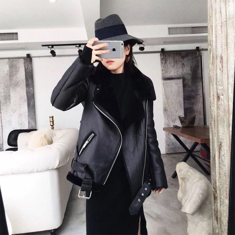 Shearling-Lined PU Leather Jacket | Warmth & Style | Belted Moto Design | Winter Outerwear