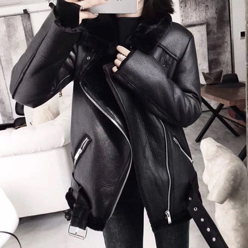 Shearling-Lined PU Leather Jacket | Warmth & Style | Belted Moto Design | Winter Outerwear
