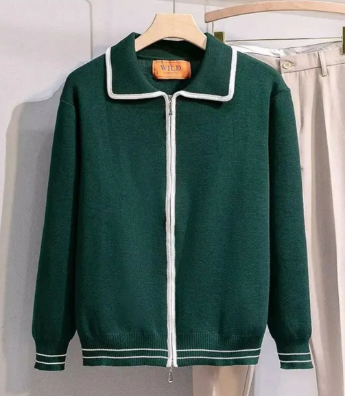 Contrast Trim Knit Jacket | Zip-Up Lightweight Layer | Casual Cardigan Style