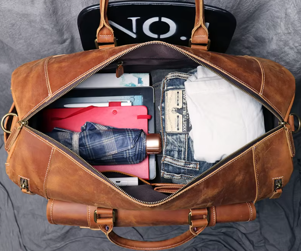 Men’s Leather Duffle Bag | Travel Weekender with Shoulder Strap