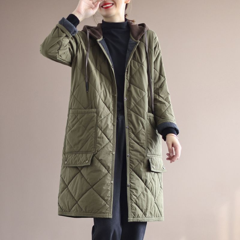 Quilted Hooded Long Coat | Lightweight Warmth | Relaxed Fit | Casual Outerwear