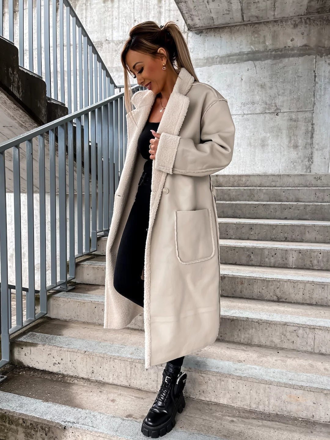 Two-Tone Faux Leather Trench Coat | Statement Outerwear | Belted Design | Modern Chic