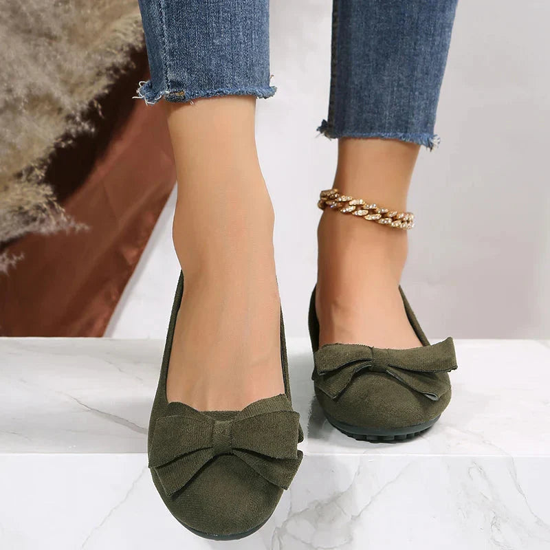 Bow Detail Ballet Flats | Faux Suede Slip-On | Lightweight Everyday Comfort