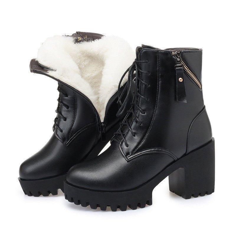 Faux Leather Chunky Heel Ankle Boots | Lug Sole | Warm Lined | Winter-Ready Style