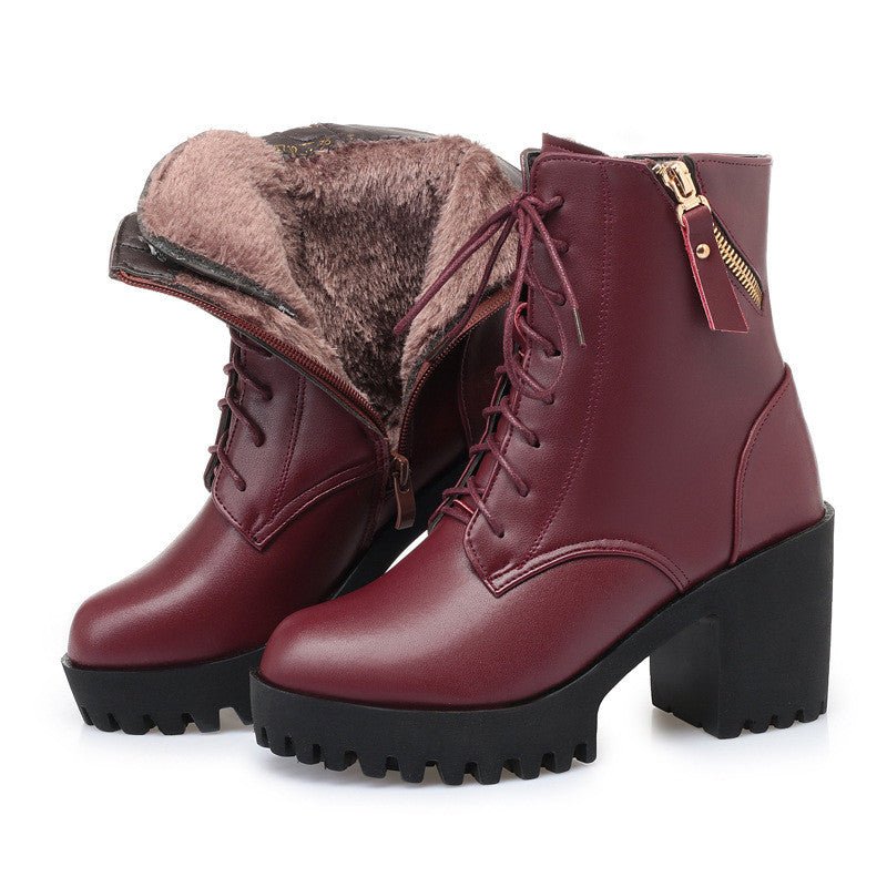 Faux Leather Chunky Heel Ankle Boots | Lug Sole | Warm Lined | Winter-Ready Style